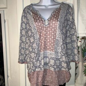 Lucky Brand Women's Patterned Top - Pink and Blue